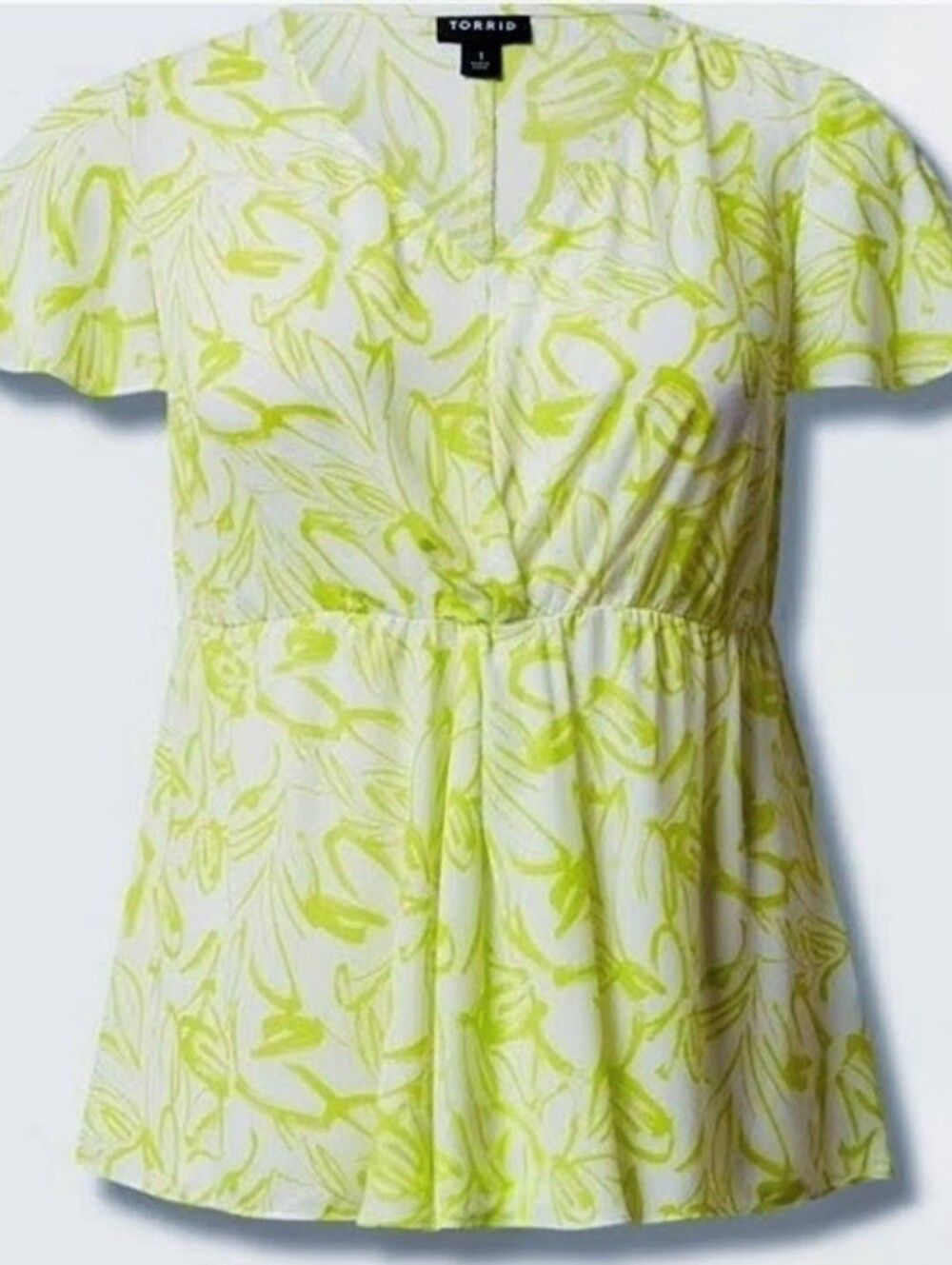 NWT Torrid Blouse (1X-14/16) Flutter Sleeve V-Neck Peplum - Neon Yellowish Green